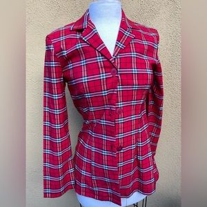 VINTAGE 1990’S RED PLAID STRETCH BLAZER